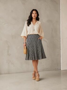 Cynthia Rowley Speckled Flecked Textured Flare A-Line Midi‎ Skirt Size 6